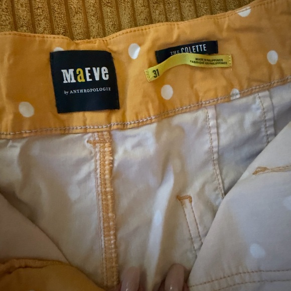 Anthropologie Maeve Mustard Polka Dot Pants - Picture 2 of 2